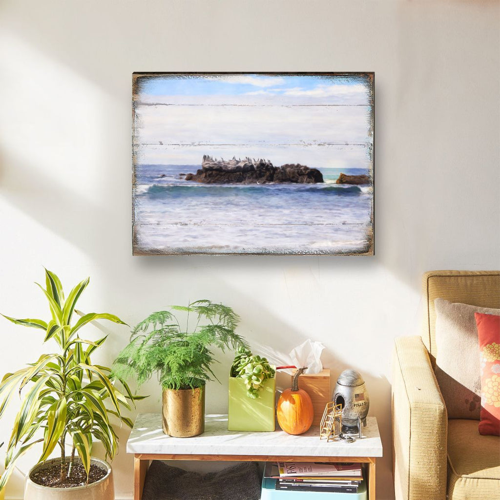 Rock at the Shore Wooden Coastal Wall Art by Nature Wonders - Coastal Sea-Life Decor - 95252-2B