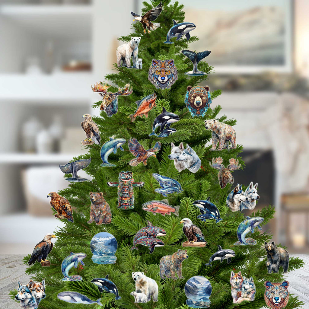 Northern Wonders Clip-On Eco Wood Decorative Ornaments Set of 6 by Nature Wonders - Wildlife Decor - 8090119C-S6