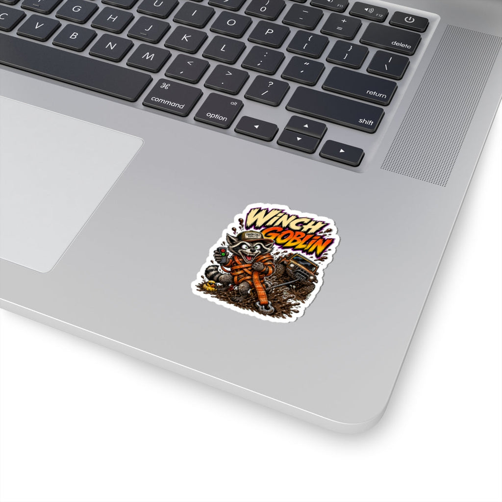 Winch Goblin Sticker — Off‑Road Raccoon Winching Decal