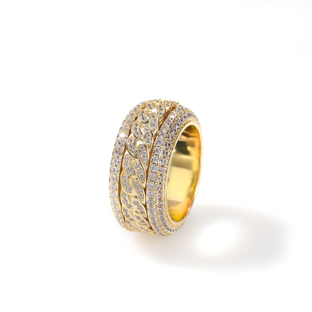 Hip-hop style zircon rotating Cuban ring