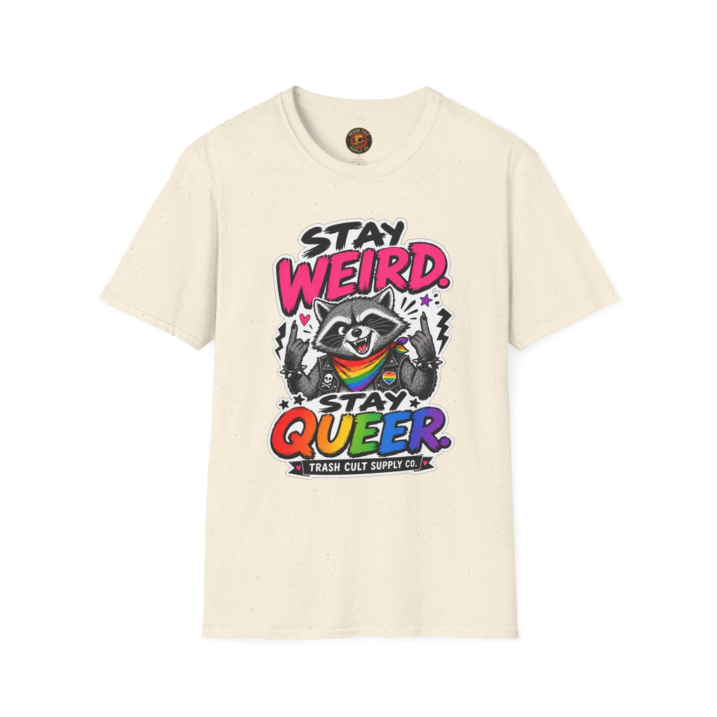 T-Shirt — "Stay Weird" Pride Raccoon Tee (Stay Queer)