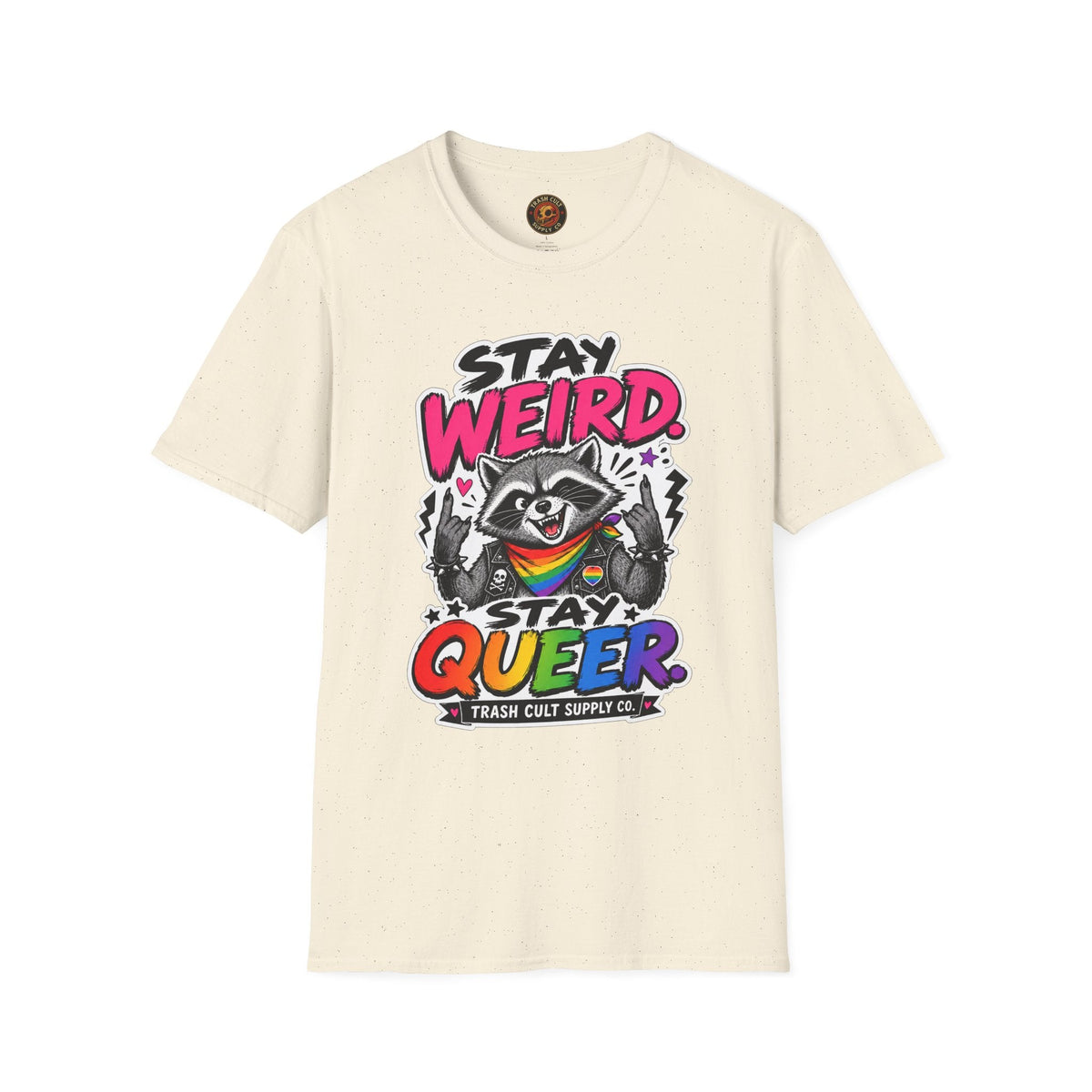T-Shirt — "Stay Weird" Pride Raccoon Tee (Stay Queer)