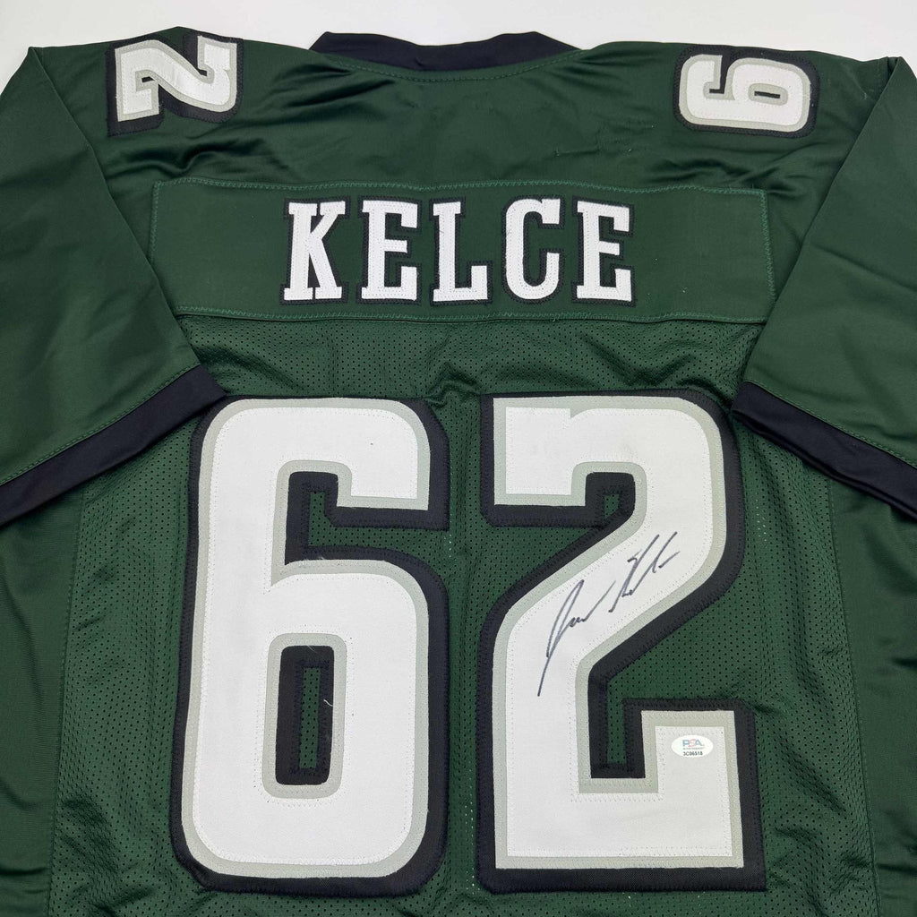 Autographed/Signed Jason Kelce Philadelphia Green Football Jersey PSA COA