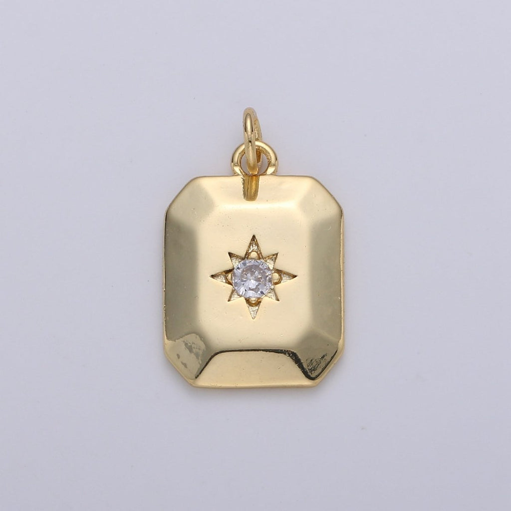 18k Gold Filled North Star Charm Cubic Zirconia Rectangle Pendant in Gold micro Pave CZ North Star Pendant Jewelry Making C-285 D-274 D-275