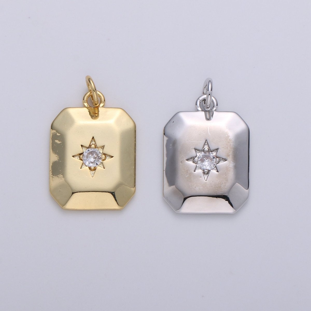 18k Gold Filled North Star Charm Cubic Zirconia Rectangle Pendant in Gold micro Pave CZ North Star Pendant Jewelry Making C-285 D-274 D-275