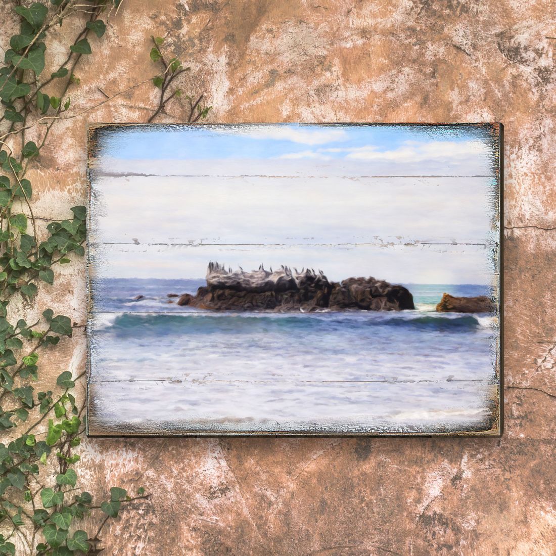 Rock at the Shore Wooden Coastal Wall Art by Nature Wonders - Coastal Sea-Life Decor - 95252-2B