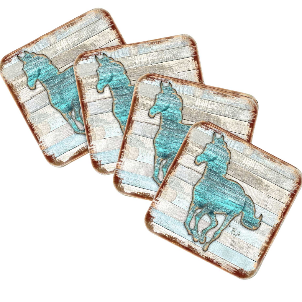 Horse Wooden Cork Coasters Gift Set of 4 by Nature Wonders - 8198157-9C