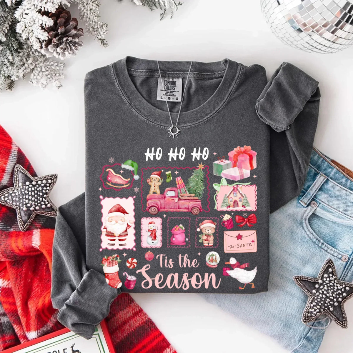 Comfort Colors Long Sleeve Ho Ho Ho Tis The Season Christmas Shirt