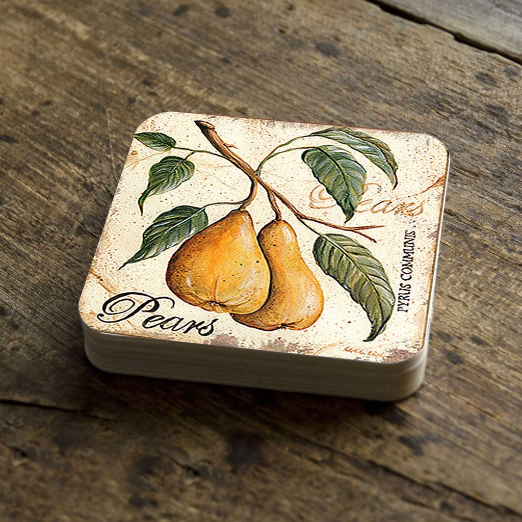 Pears Wooden Cork Coasters Gift Set of 4 by Nature Wonders - Nature Wildlife Decor  - 8198631C-S4