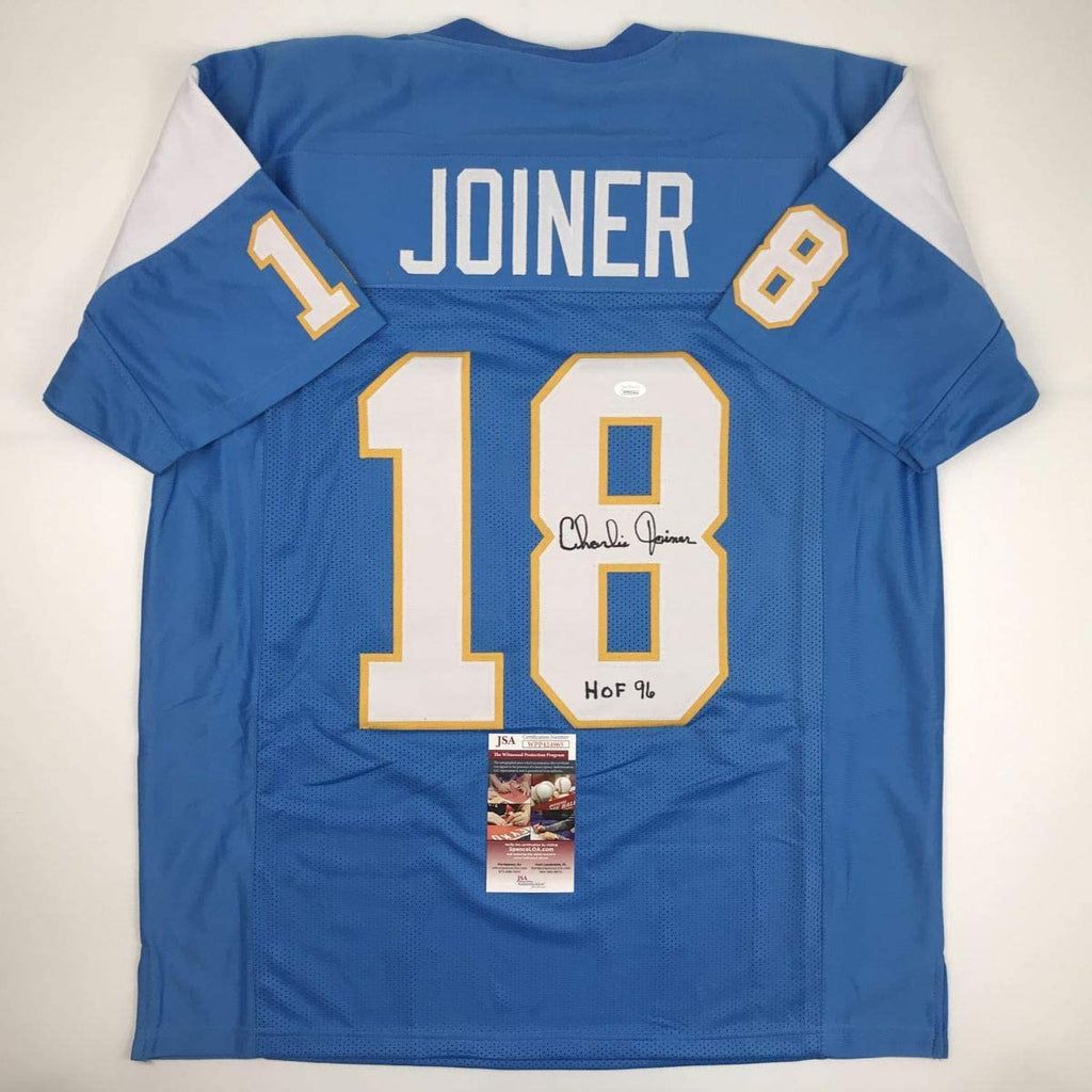 Autographed/Signed Charlie Joiner HOF 96 San Diego Powder Blue Football Jersey JSA COA
