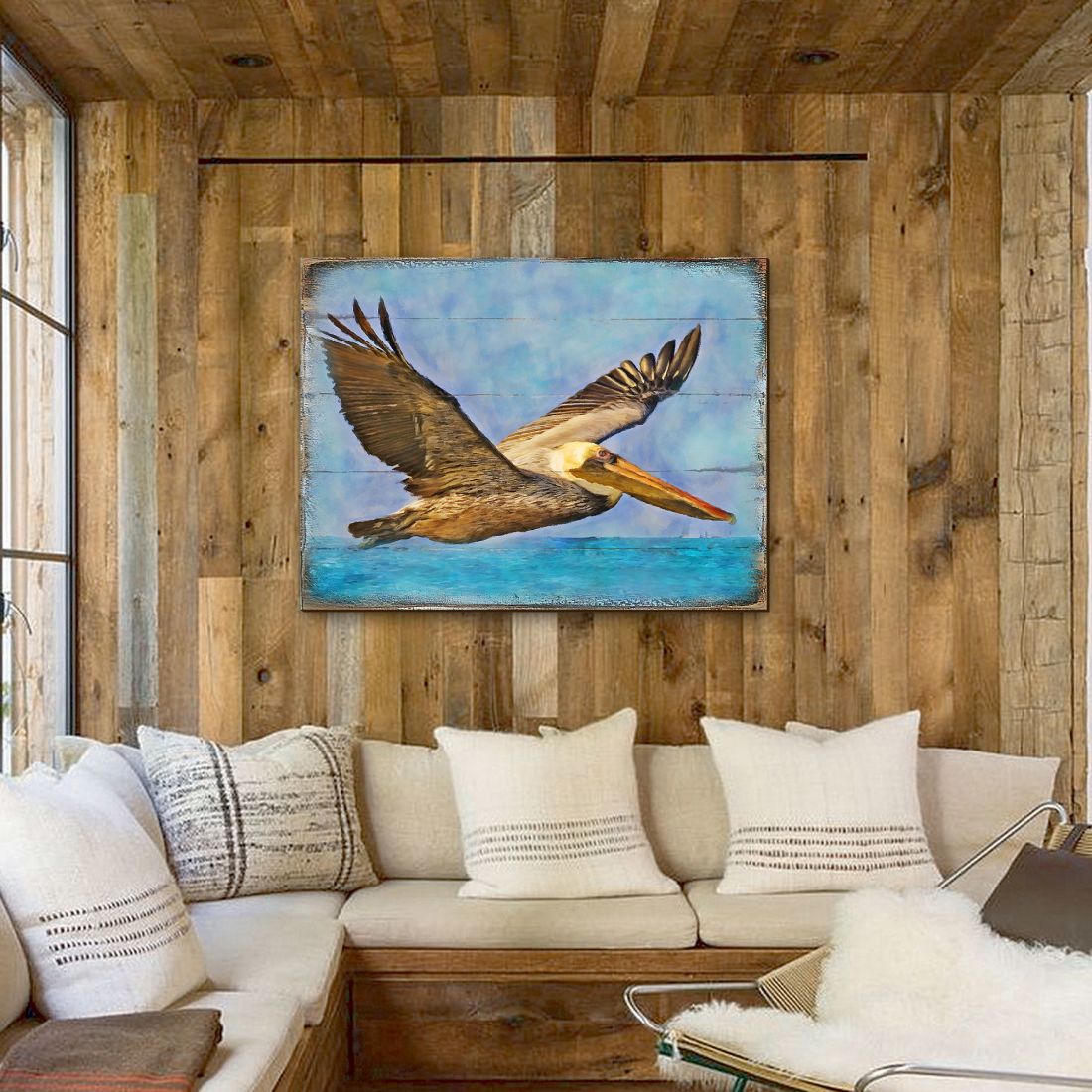 Flying Pelican Wooden Coastal Wall Art by Nature Wonders - Coastal Sea-Life Decor - 95387B