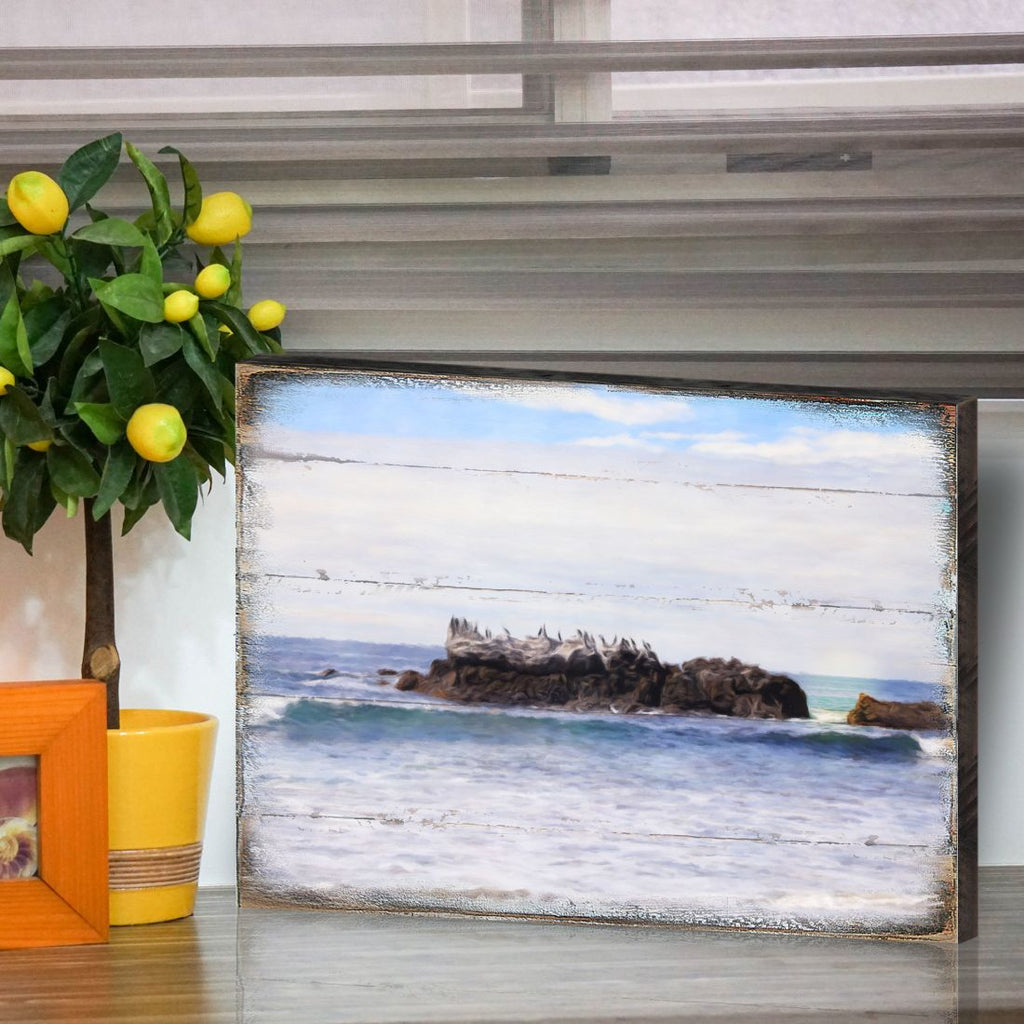 Rock at the Shore Wooden Coastal Wall Art by Nature Wonders - Coastal Sea-Life Decor - 95252-2B