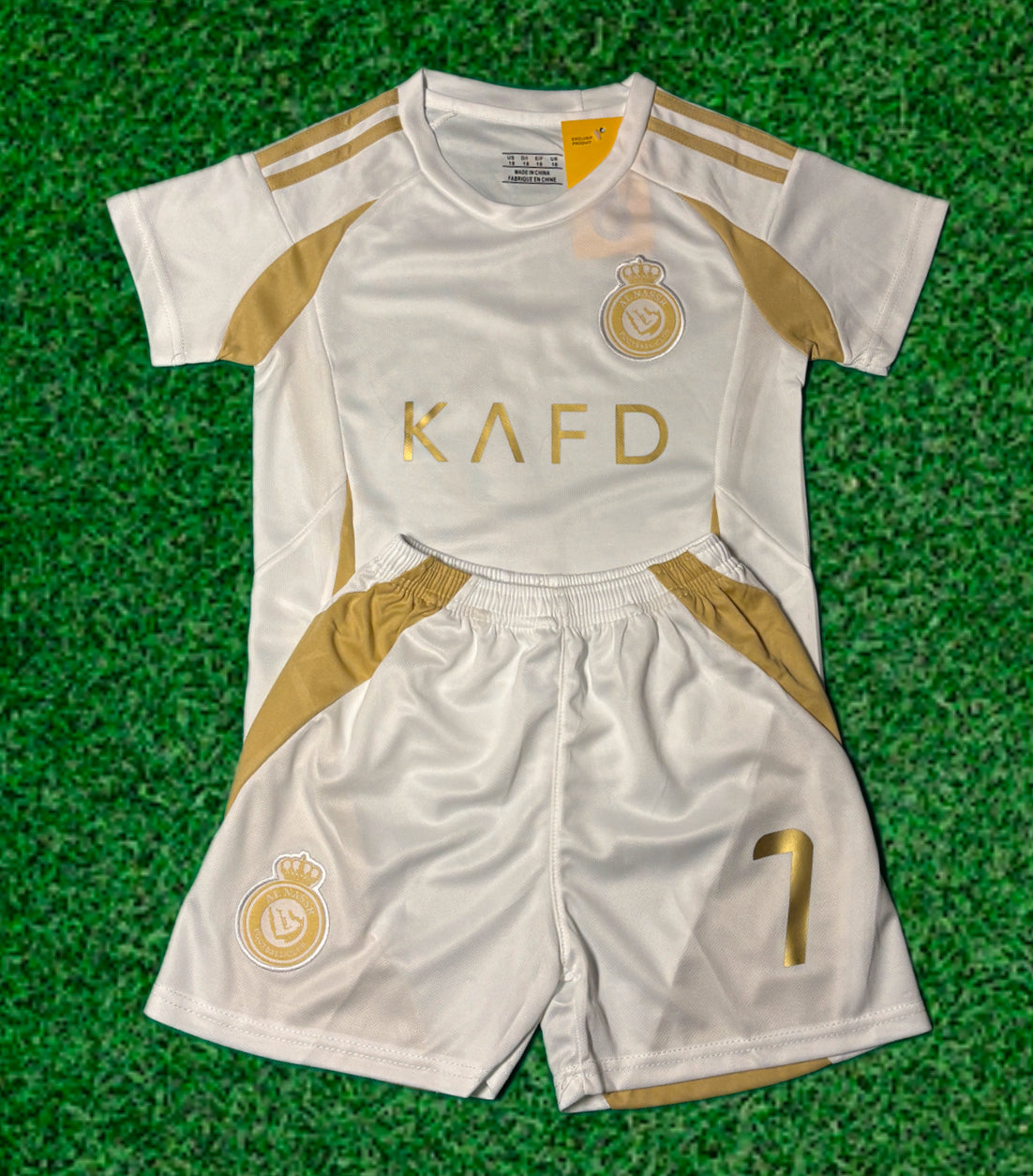 Ronaldo Al Nassr Kids Home Soccer Jersey Kit Youth Toddler Sizes
