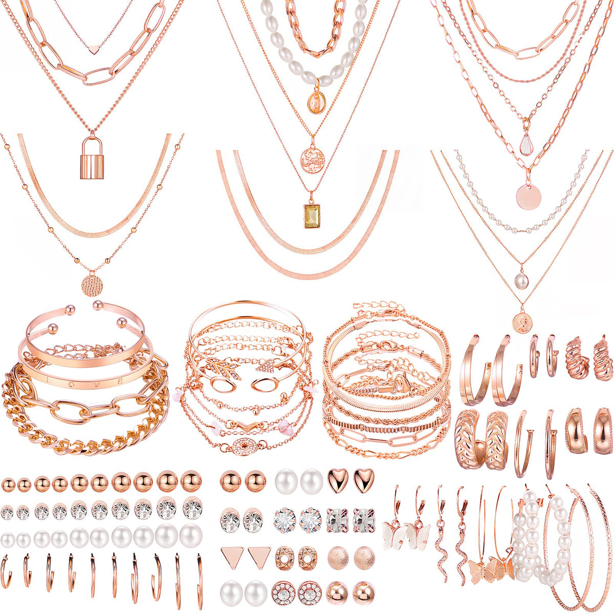 69-Piece Gold Jewelry Set for Women | Necklaces, Bracelets & Earrings
