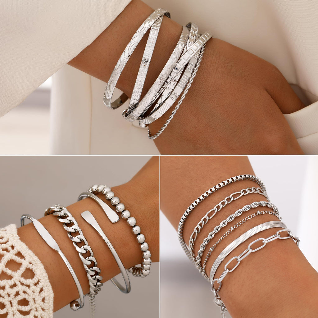 Jewelry 68 Pcs Gold Jewelry Set for Women with 7 Necklace, 17 Bracelet, 5 Hoop Earrings, 15 Stud Earrings, 24 Knuckle Rings for Women Jewelry Set for Women Gift