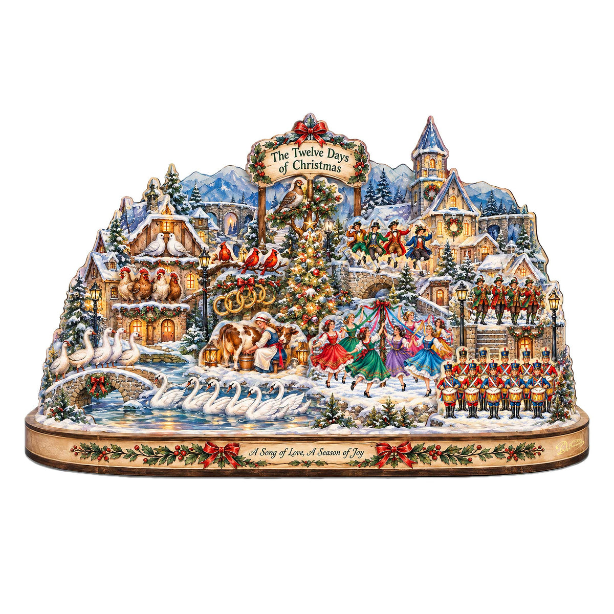 Twelve Days of Christmas Village Wooden Door Hanger – Holiday Wall Art by G. Debrekht - 8652911H