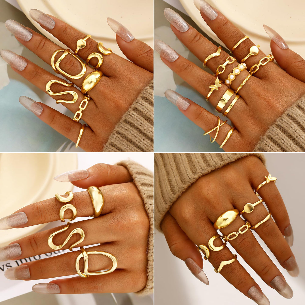Jewelry 68 Pcs Gold Jewelry Set for Women with 7 Necklace, 17 Bracelet, 5 Hoop Earrings, 15 Stud Earrings, 24 Knuckle Rings for Women Jewelry Set for Women Gift