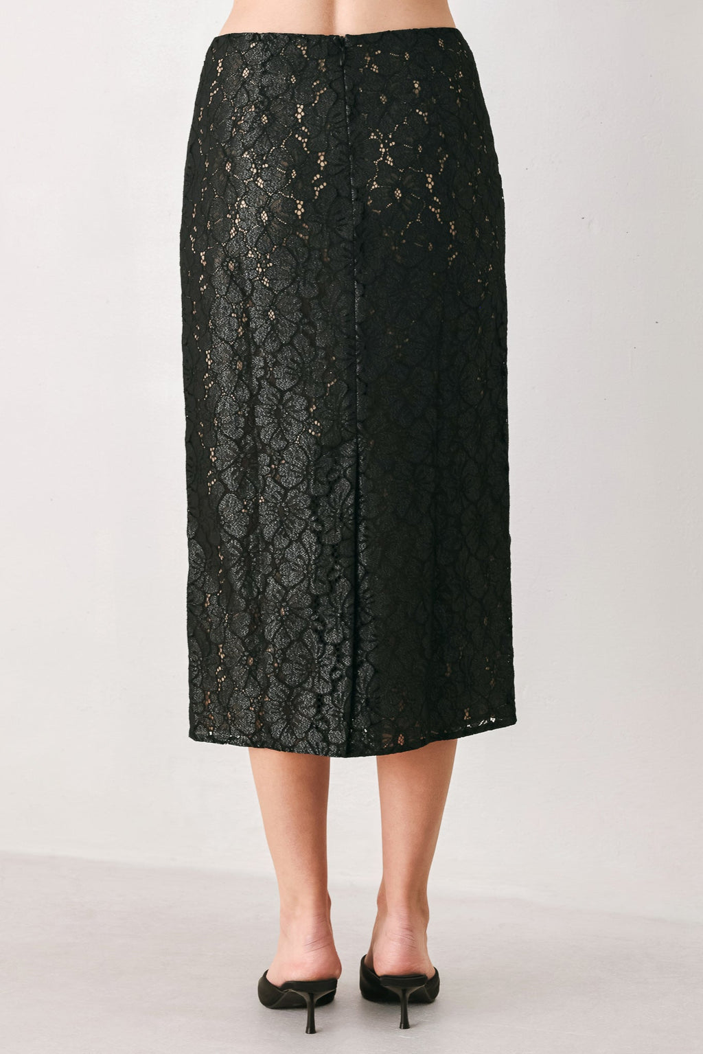 NOIR LACE AFFAIR BLACK/NUDE LACE PENCIL SKIRT