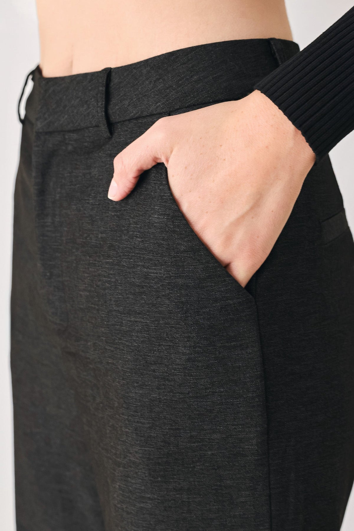 COMMAND NOIR BLACK BUTTON-HEM FLARE PANTS