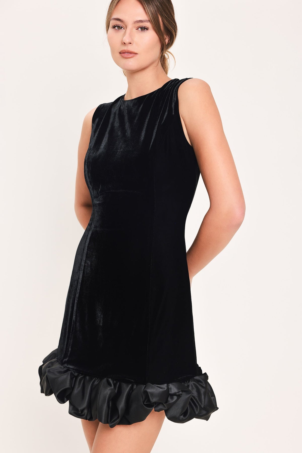 NOIR BUBBLE BLACK CONTRAST BUBBLE-HEM MINI DRESS