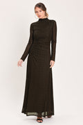 COCOA VEIL DARK BROWN BURNOUT VELVET MESH MAXI DRESS
