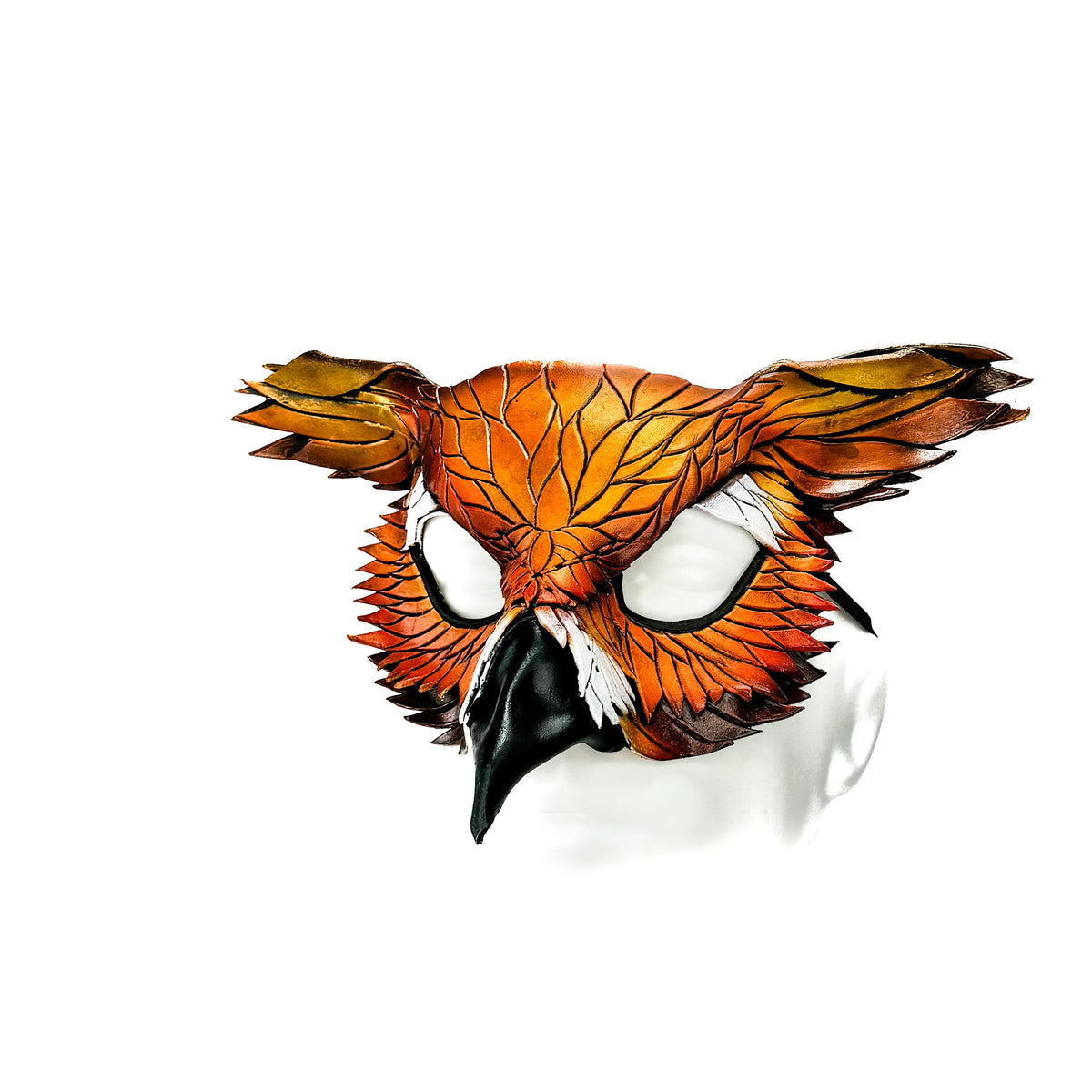 Layered Horned Owl Handmade Genuine Leather Mask In Sienna Shades