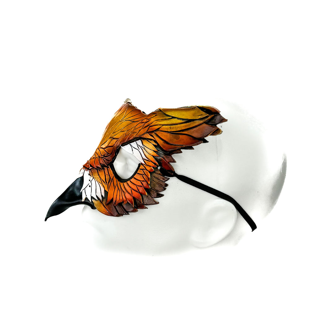 Layered Horned Owl Handmade Genuine Leather Mask In Sienna Shades
