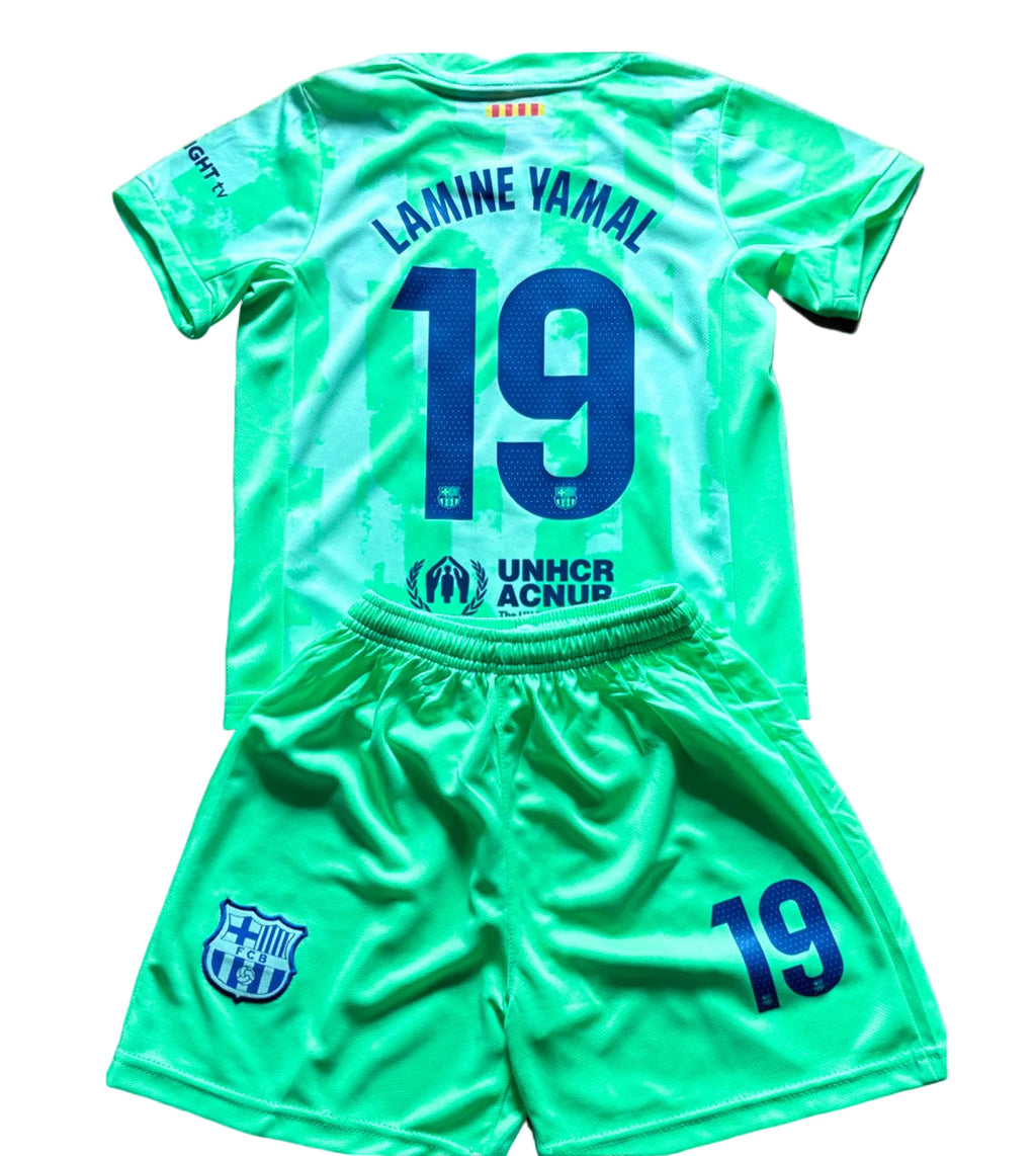 Lamine Yamal Green Kids Barcelona Soccer Jersey Kit