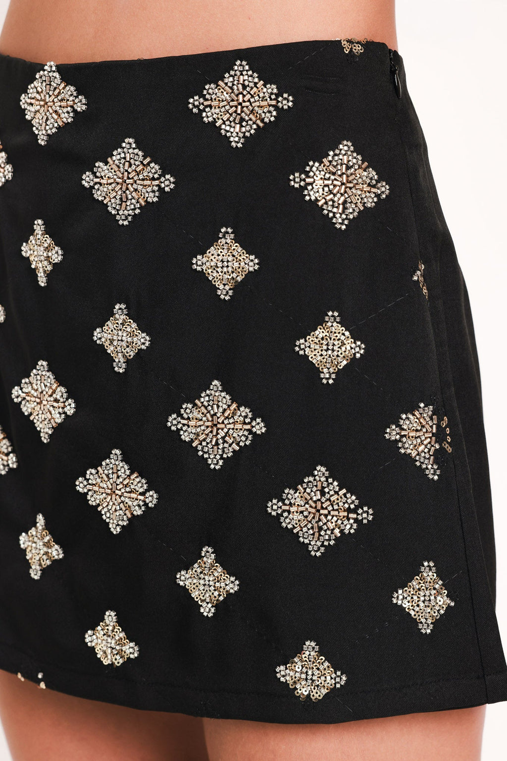 JEWELED NOIR BLACK EMBELLISHED SKORT