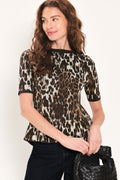WILDLY POLISHED LEOPARD PEPLUM SWEATER TOP
