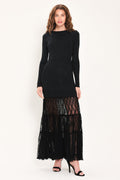 MIDNIGHT SHIMMER BLACK METALLIC LACE-HEM SWEATER MAXI DRESS