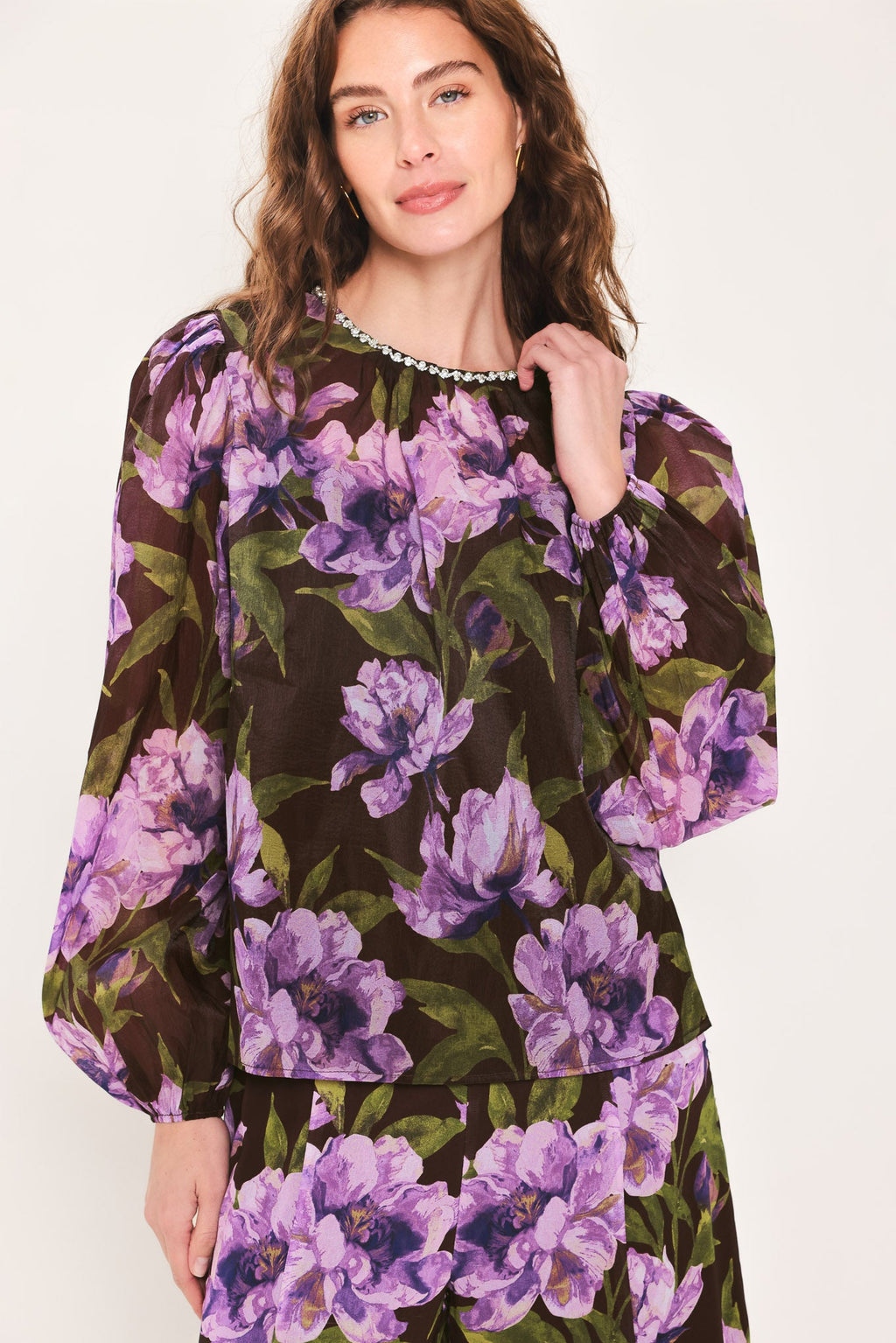 VINTAGE MERLOT WINE/PURPLE PRINTED TOP