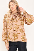 MAUVE MOMENT MAUVE PRINTED TIE-FRONT BLOUSE