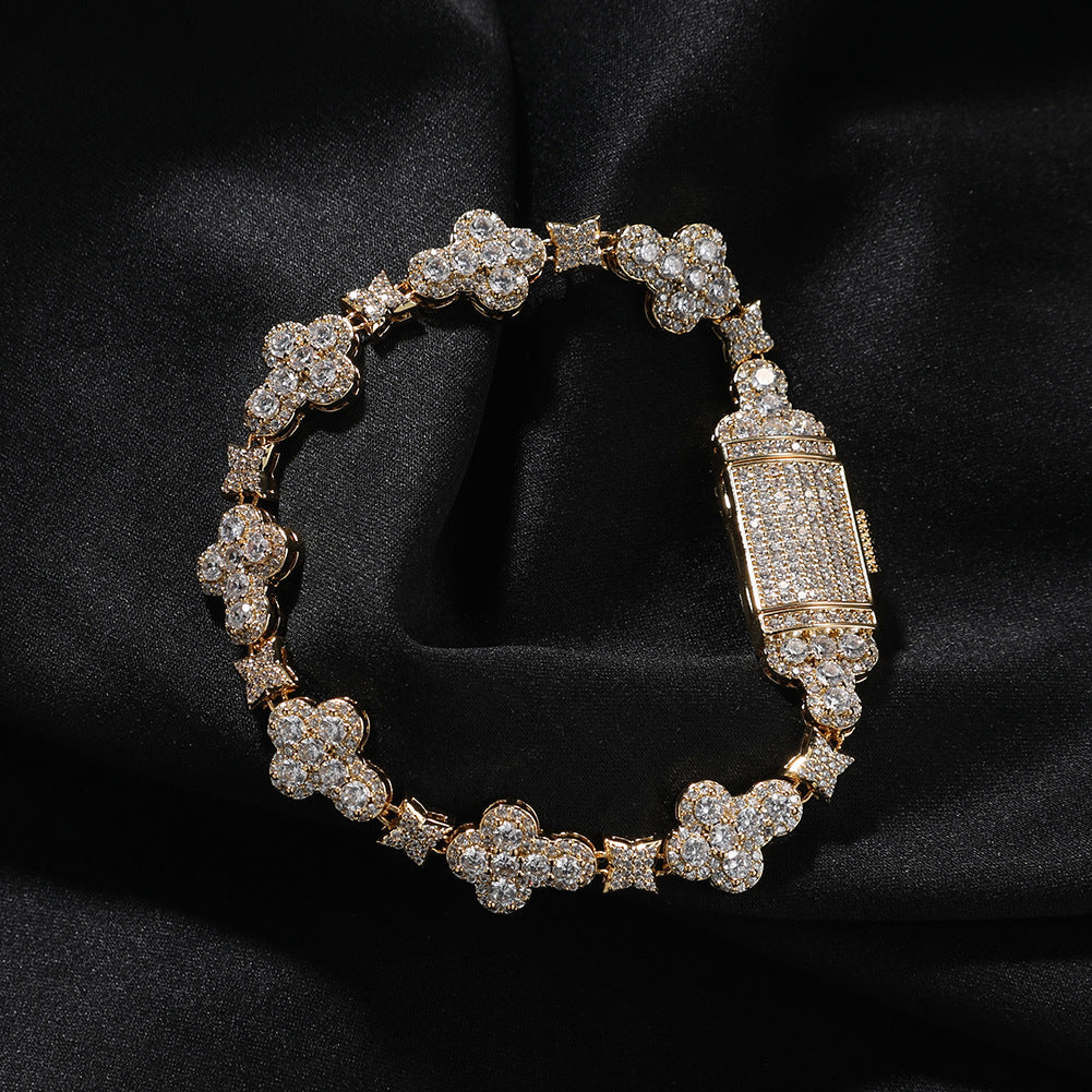 10mm cross flower star bracelet with micro-inlaid zircon