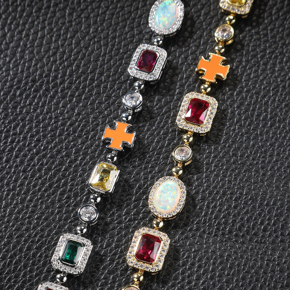 Hip-hop diamond multi-colored gemstone necklace