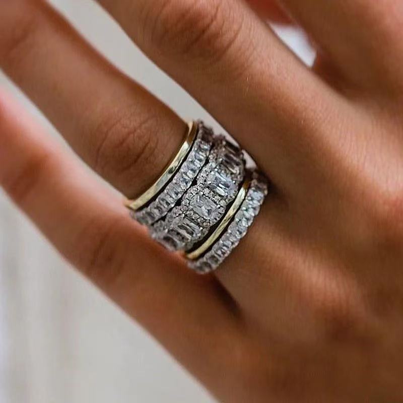 Cool and handsome men's hip-hop diamond-encrusted five-piece ring set