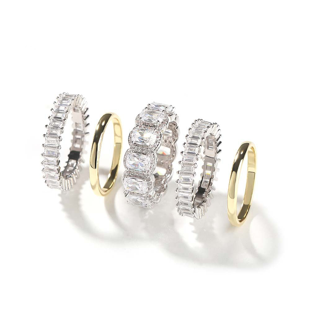 Cool and handsome men's hip-hop diamond-encrusted five-piece ring set