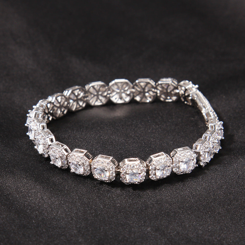 Hip-hop 9mm square rock candy zircon bracelet
