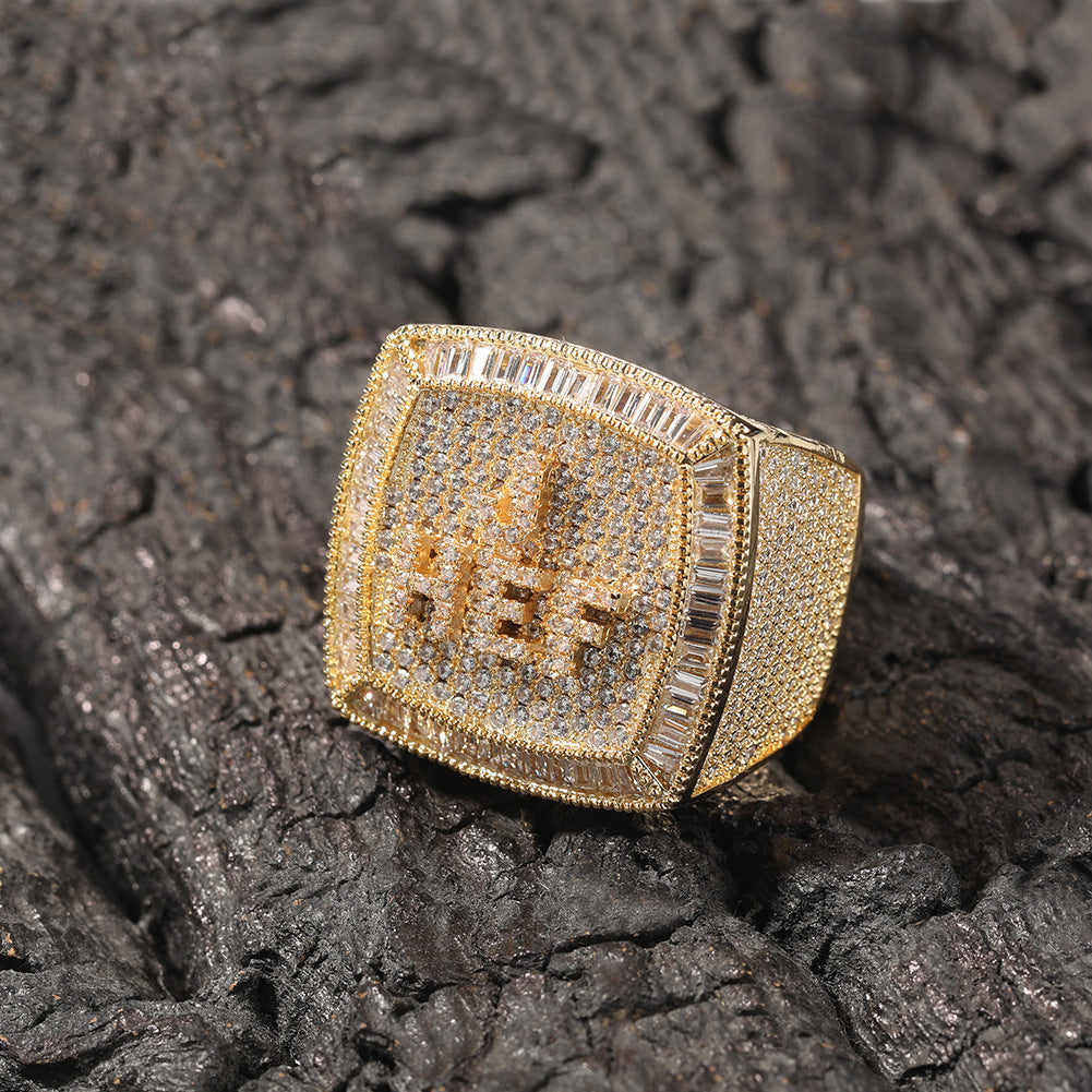 Hip-hop diamond-encrusted zircon DIY letter square ring