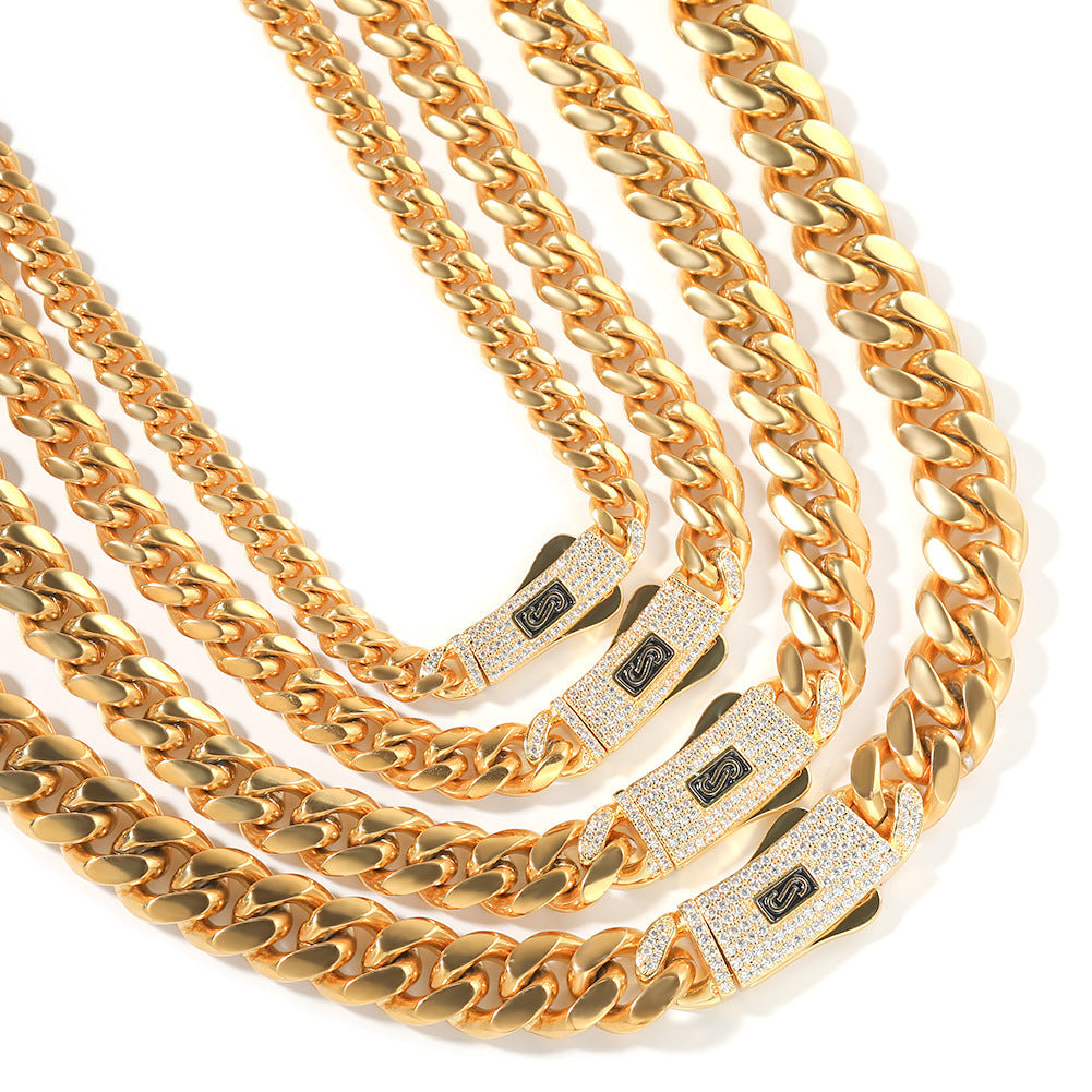 Hip-hop diamond-encrusted clasp smooth Cuban chain