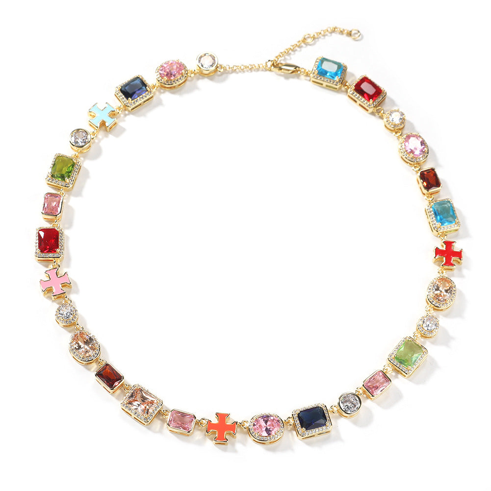 Exquisite diamond-encrusted colored gemstone bracelet and necklace