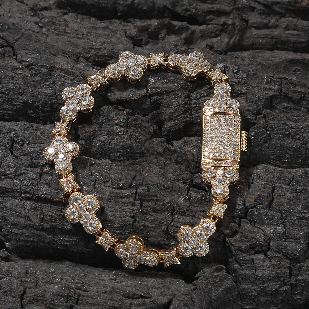 10mm cross flower star bracelet with micro-inlaid zircon