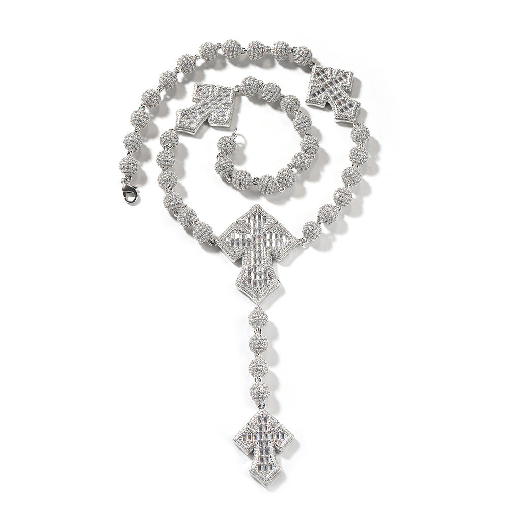 Hip Hop Beaded Zirconia Cross Necklace