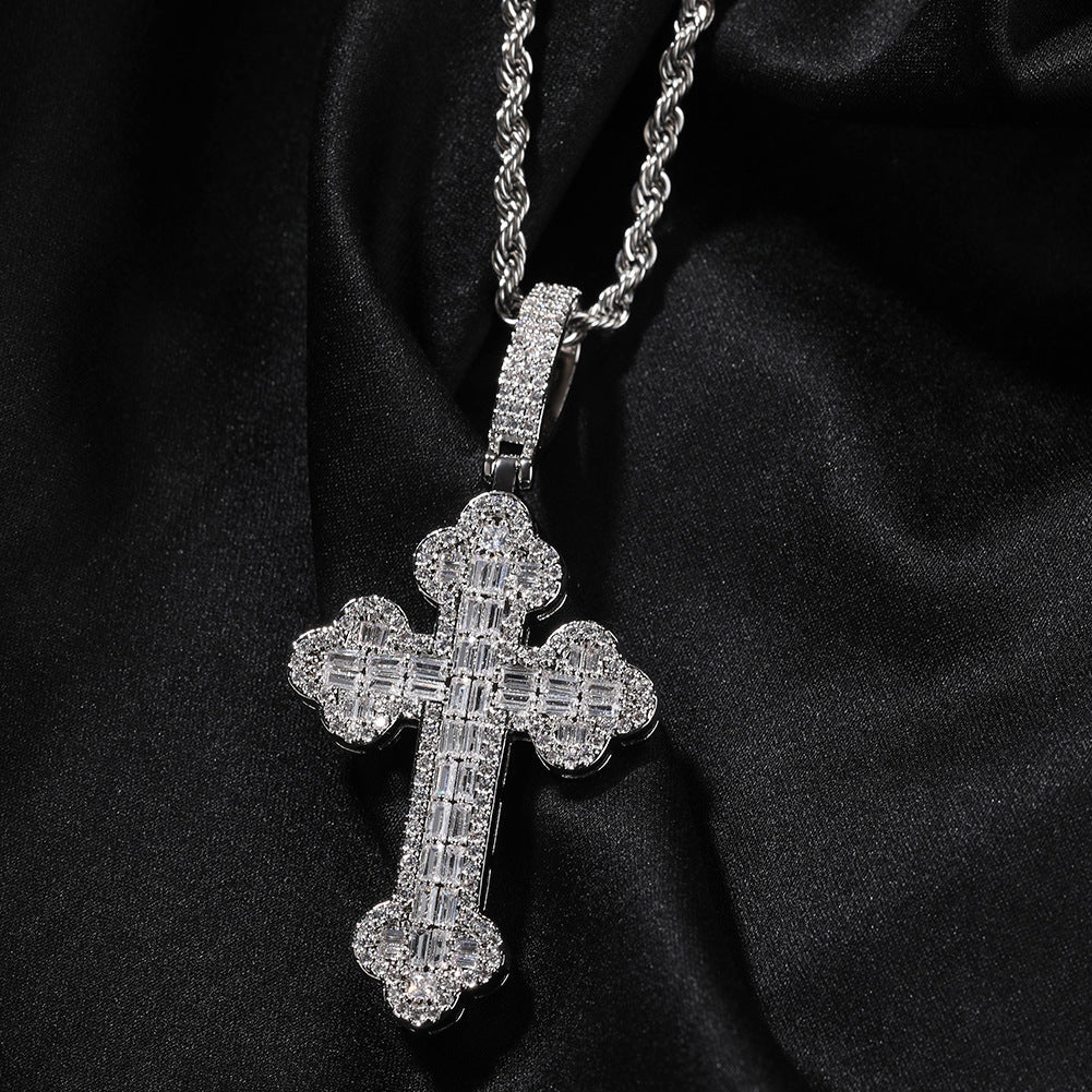 Hip-hop large diamond-encrusted cloud cross pendant