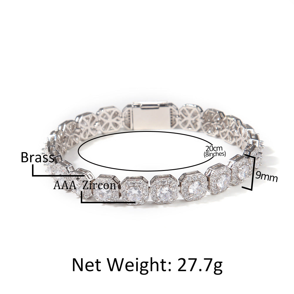 Hip-hop 9mm zircon-encrusted rock candy bracelet