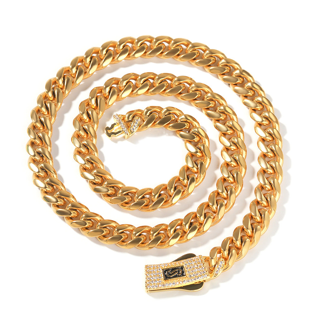 Hip-hop diamond-encrusted clasp smooth Cuban chain