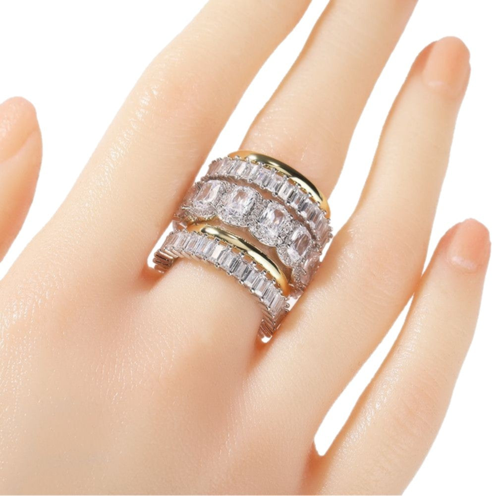 Cool and handsome men's hip-hop diamond-encrusted five-piece ring set