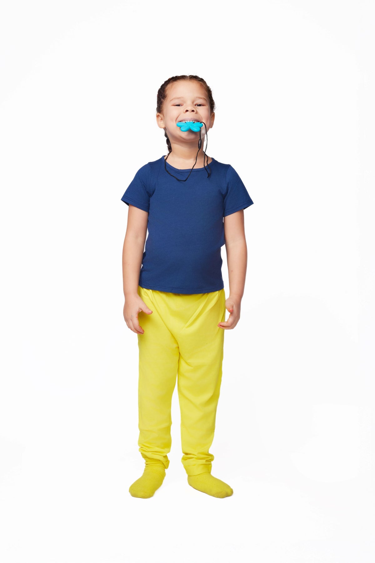 The Everday Sensory Friendly Navy Tee w Chewy Necklace- *actual chewy necklace design may vary, but color will match tee*