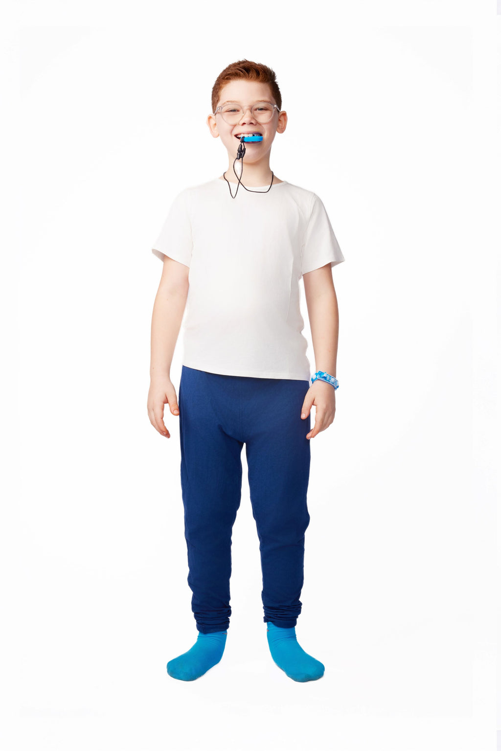 The Everday Sensory Friendly White Tee w Chewy necklace- *actual chewy necklace design may vary, but color will match tee*