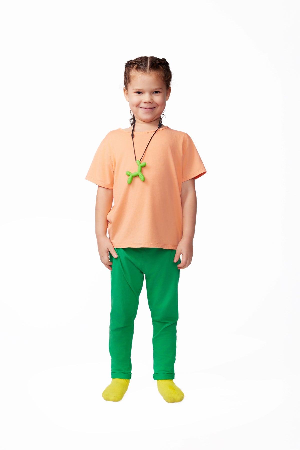 The Everday Sensory Friendly Coral Tee w Chewy Necklace- *actual chewy necklace design may vary, but color will match tee*